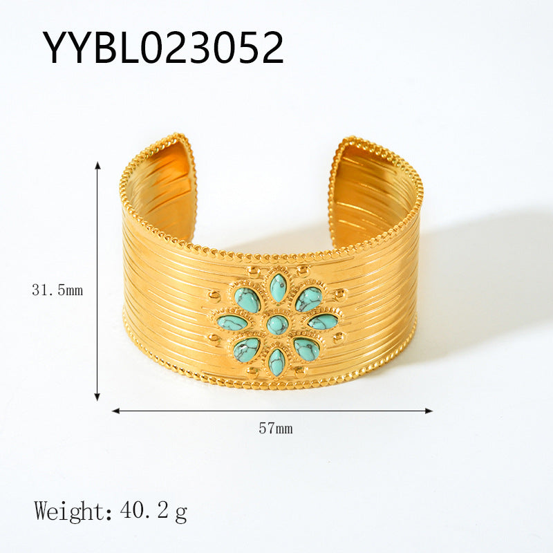 Wholesale Stainless Steel 18K Gold Plated Non-fading Open Vintage Titanium Steel Bracelet
